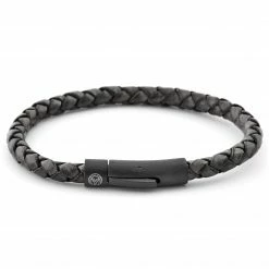 Lucleon Grey & Black Braided Leather Cord Bracelet