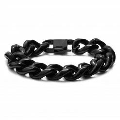 Lucleon 18mm Black Stainless Steel Curb Chain Bracelet