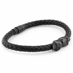 Fort Tempus All Black Braided Leather Cord Skull Bracelet -MEN'S BRACELETS Sales Store 4 1 262