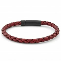 Lucleon Bordeaux & Black Braided Leather Cord Bracelet -MEN'S BRACELETS Sales Store 4 2 172