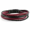Lucleon Roy | Black & Red Leather & Stainless Steel Wrap Bracelet