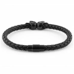 Fort Tempus All Black Braided Leather Cord Skull Bracelet -MEN'S BRACELETS Sales Store 4 3 105