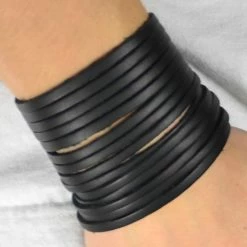 Collin Rowe Black Leather Adjustable Wide Wrap Cuff Bracelet 7 Collin Rowe Black Leather Adjustable Wide Wrap Cuff Bracelet -MEN'S BRACELETS Sales Store 46 black wide multi leather bracelet cropped