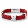 Fort Tempus Cherry Red Braided Leather & Stainless Steel Bracelet