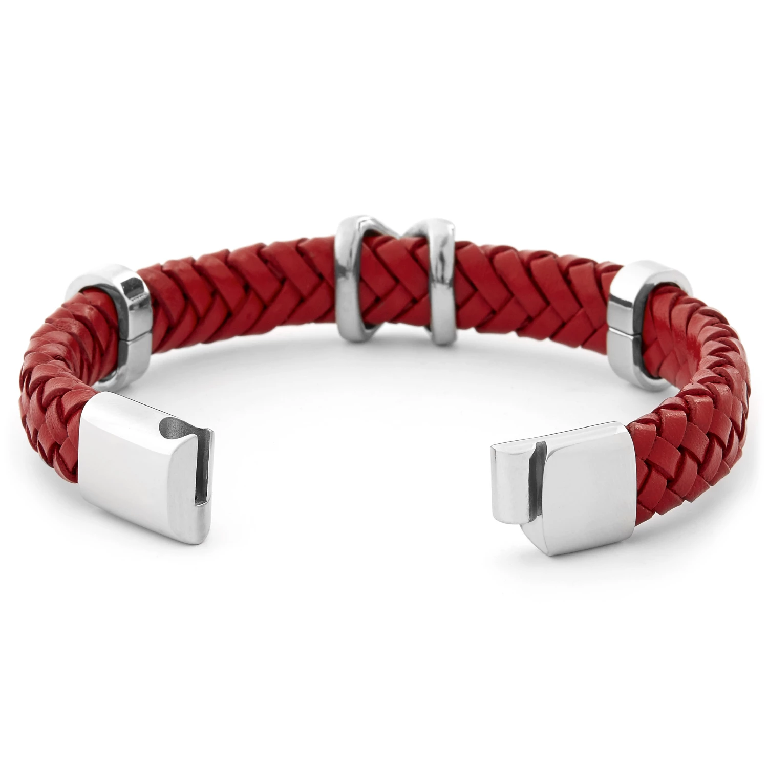 Fort Tempus Cherry Red Braided Leather & Stainless Steel Bracelet 2 Fort Tempus Cherry Red Braided Leather & Stainless Steel Bracelet - Image 2