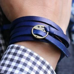 Collin Rowe Wrap-around Blue Leather Adjustable Bracelet -MEN'S BRACELETS Sales Store 48 blue adjustable twisted leather bracelet cropped