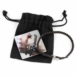 Lucleon Dark Brown Waxed Cotton & Silver Bracelet -MEN'S BRACELETS Sales Store 4 306