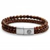 Lucleon Icon | Natural Wood Bead & Vintage Brown Leather Bracelet