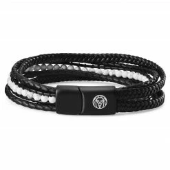 Lucleon Naxos | Black Braided Leather & White Turquoise Bracelet