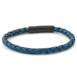 Lucleon Blue & Black Braided Leather Cord Bracelet -MEN'S BRACELETS Sales Store 5 1 217