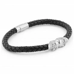 Fort Tempus Black Braided Leather Rope & Stainless Steel Skull Bracelet -MEN'S BRACELETS Sales Store 5 1 255