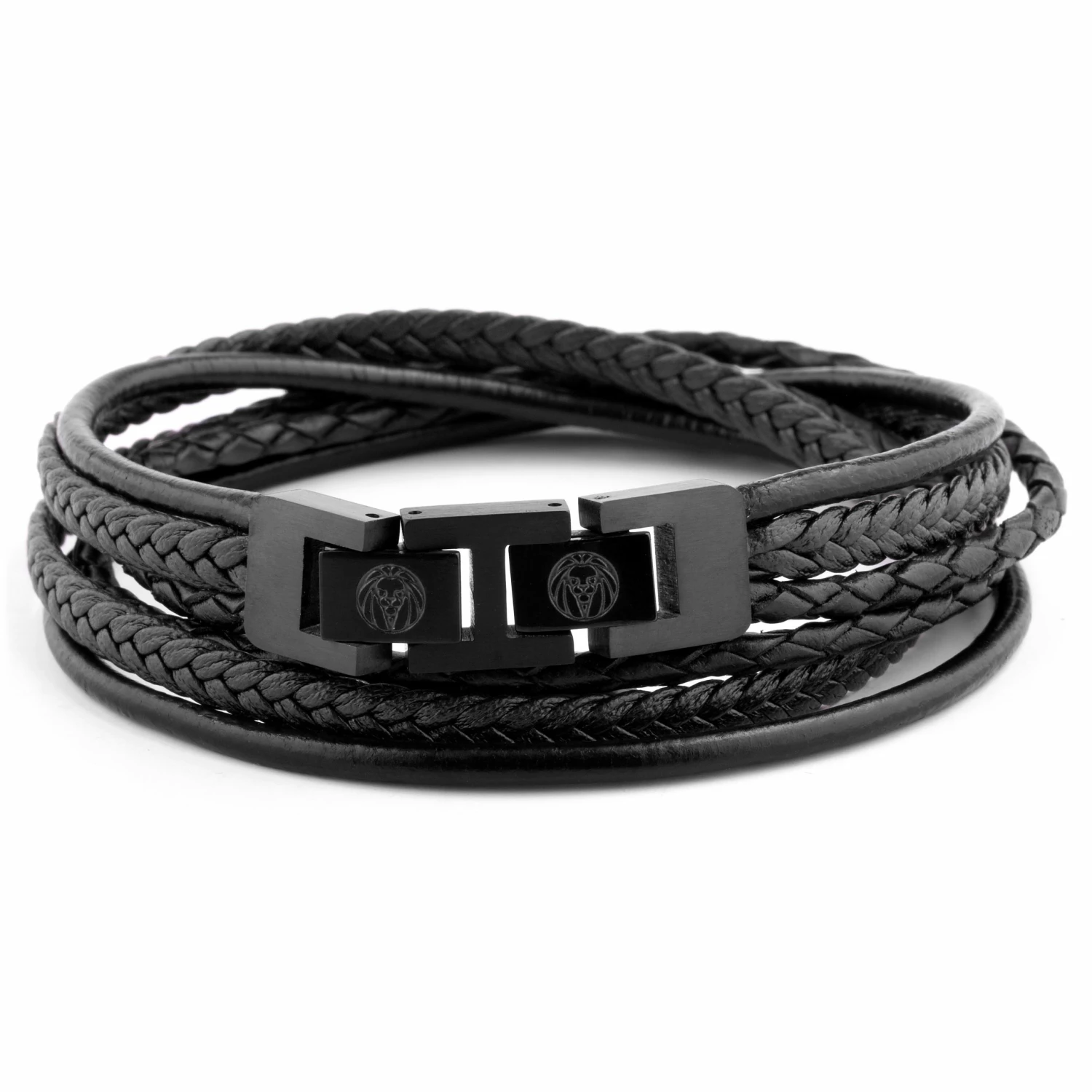 Lucleon Roy | All Black Leather & Stainless Steel Wrap Bracelet 2 Lucleon Roy | All Black Leather & Stainless Steel Wrap Bracelet - Image 2