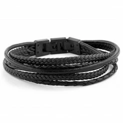 Lucleon Roy | All Black Leather & Stainless Steel Wrap Bracelet