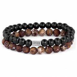 Lucleon Brown Agate & Black Wooden Bracelet Set -MEN'S BRACELETS Sales Store 5 2 303