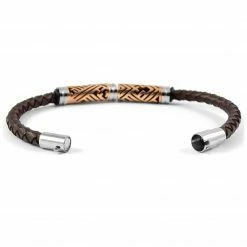 Lucleon Dark Brown Braided Leather & Rose Gold-Tone Stainless Steel Bracelet -MEN'S BRACELETS Sales Store 5 3 69