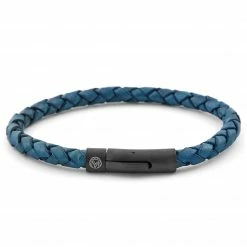 Lucleon Blue & Black Braided Leather Cord Bracelet