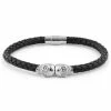 Fort Tempus Black Braided Leather Rope & Stainless Steel Skull Bracelet