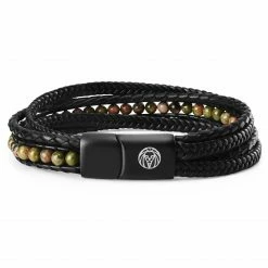 Lucleon Naxos | Black Braided Leather & Unakite Bead Bracelet
