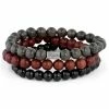 Lucleon Dark Brown, Red & Black Wooden Bracelet Set