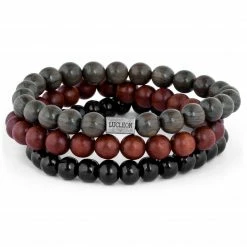 Lucleon Dark Brown, Red & Black Wooden Bracelet Set