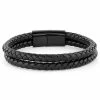 Fort Tempus Black Braided Leather Rope Double Bracelet