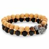 Waykins Wave | Matte Black & Light Wooden Bracelet Set