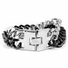 Fort Tempus Black & Silver-Tone Stainless Steel Double Curb Chain Bracelet