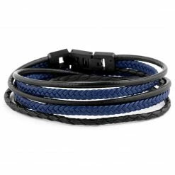 Lucleon Roy | Black & Blue Leather Cord Wrap Bracelet