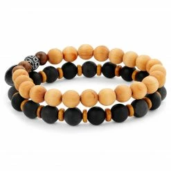 Waykins Wave | Matte Black & Light Wooden Bracelet Set -MEN'S BRACELETS Sales Store 6 2 copy 21