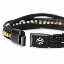 Lucleon Naxos | Black Braided Leather & Unakite Bead Bracelet -MEN'S BRACELETS Sales Store 6 3.ac7e1074487569d153bcbac3699d651d 3