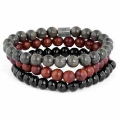 Lucleon Dark Brown, Red & Black Wooden Bracelet Set -MEN'S BRACELETS Sales Store 6 3 169