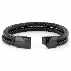 Fort Tempus Black Braided Leather Rope Double Bracelet -MEN'S BRACELETS Sales Store 6 3 190