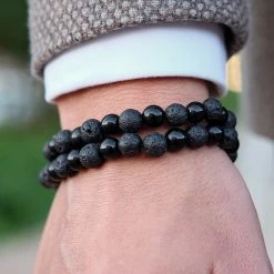 Fort Tempus Black Lava Rock & Agate Pearl Bracelet Set -MEN'S BRACELETS Sales Store 6447 bracelet