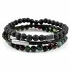 Lucleon Green Natural Stone & Black Lava Rock & Leather Cord Bracelet Set