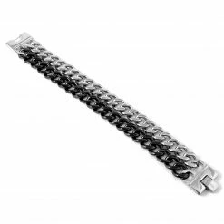 Fort Tempus Black & Silver-Tone Stainless Steel Double Curb Chain Bracelet -MEN'S BRACELETS Sales Store 6 59 1 35 2 38