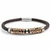 Lucleon Dark Brown Braided Leather & Rose Gold-Tone Stainless Steel Bracelet