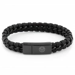 Lucleon Black Braided Leather & Stainless Steel Bracelet