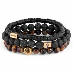 Lucleon Miro | Black Lava Rock, Coconut & Tiger's Eye Bracelet Set