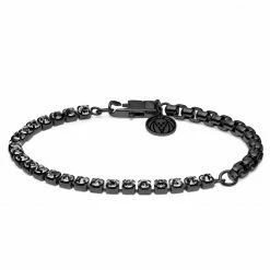Lucleon Amager | Gunmetal Stainless Steel Box Chain & Glass Diamond Bracelet