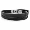 Lucleon Black Leather & Stainless Steel Double Wrap Bracelet