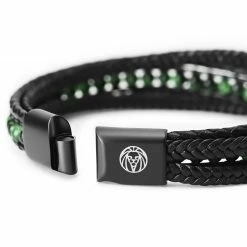 Lucleon Naxos | Black Braided Leather & Green Tiger's Eye Bracelet -MEN'S BRACELETS Sales Store 7 3.b19ec5f40fe95f1bf541d8c2068f350b 3