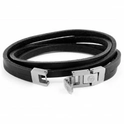 Lucleon Black Leather & Stainless Steel Double Wrap Bracelet -MEN'S BRACELETS Sales Store 7 3 3 180