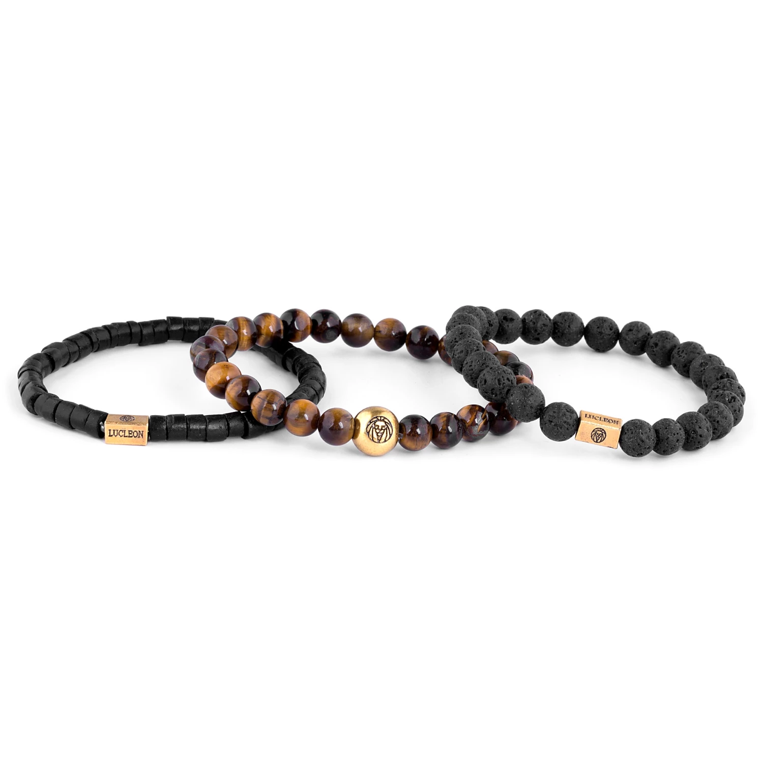 Lucleon Miro | Black Lava Rock, Coconut & Tiger's Eye Bracelet Set 2 Lucleon Miro | Black Lava Rock, Coconut & Tiger's Eye Bracelet Set - Image 2
