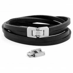 Lucleon Black Leather & Stainless Steel Double Wrap Bracelet -MEN'S BRACELETS Sales Store 7 4 86