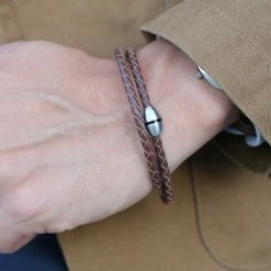 Lucleon Brown Braided Leather & Stainless Steel Wrap Bracelet -MEN'S BRACELETS Sales Store 7 14 10