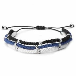 Waykins Black, White & Blue Braided Nylon & Metal Bead Bracelet