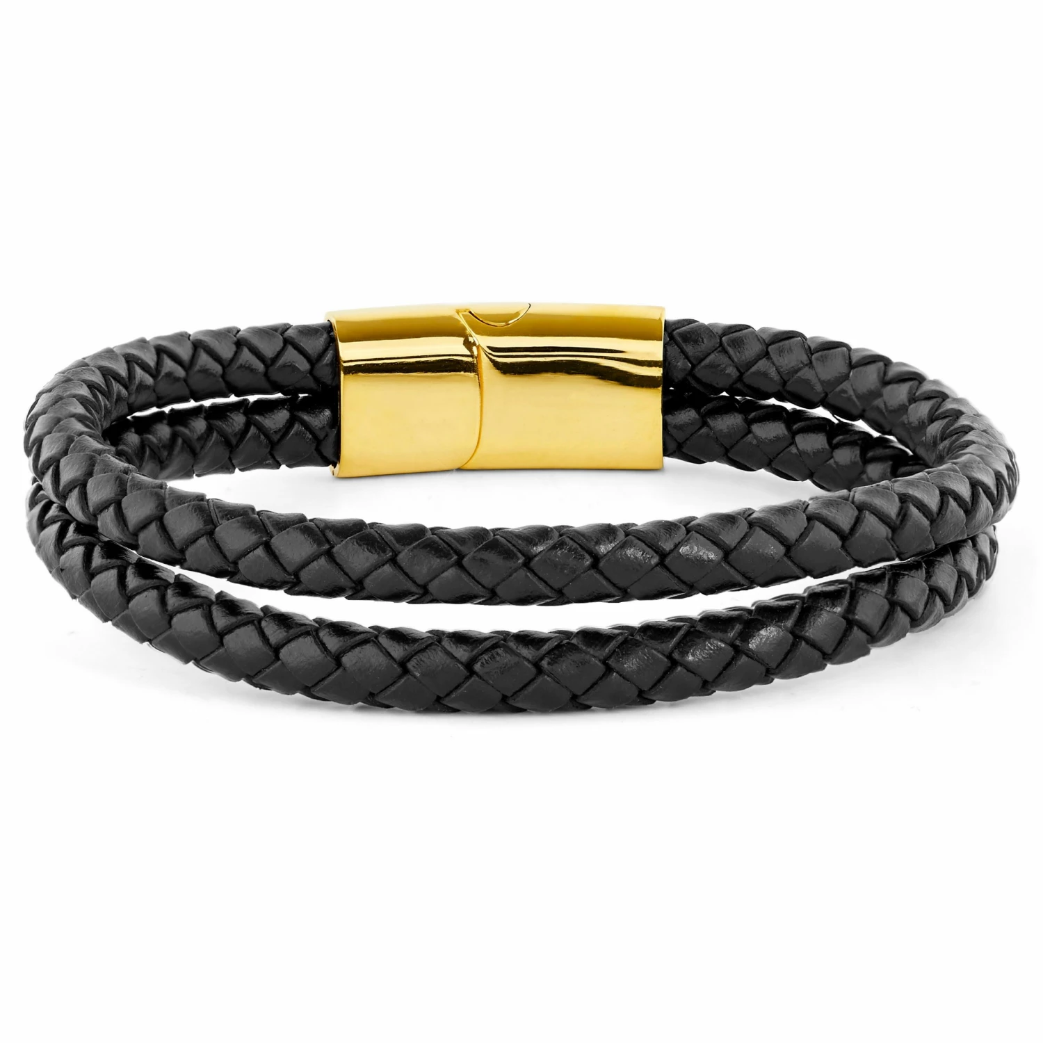 Fort Tempus Black & Gold-Tone Braided Leather Rope Double Bracelet 1 Fort Tempus Black & Gold-Tone Braided Leather Rope Double Bracelet