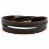 Lucleon Dark Leather & Stainless Steel Double Wrap Bracelet