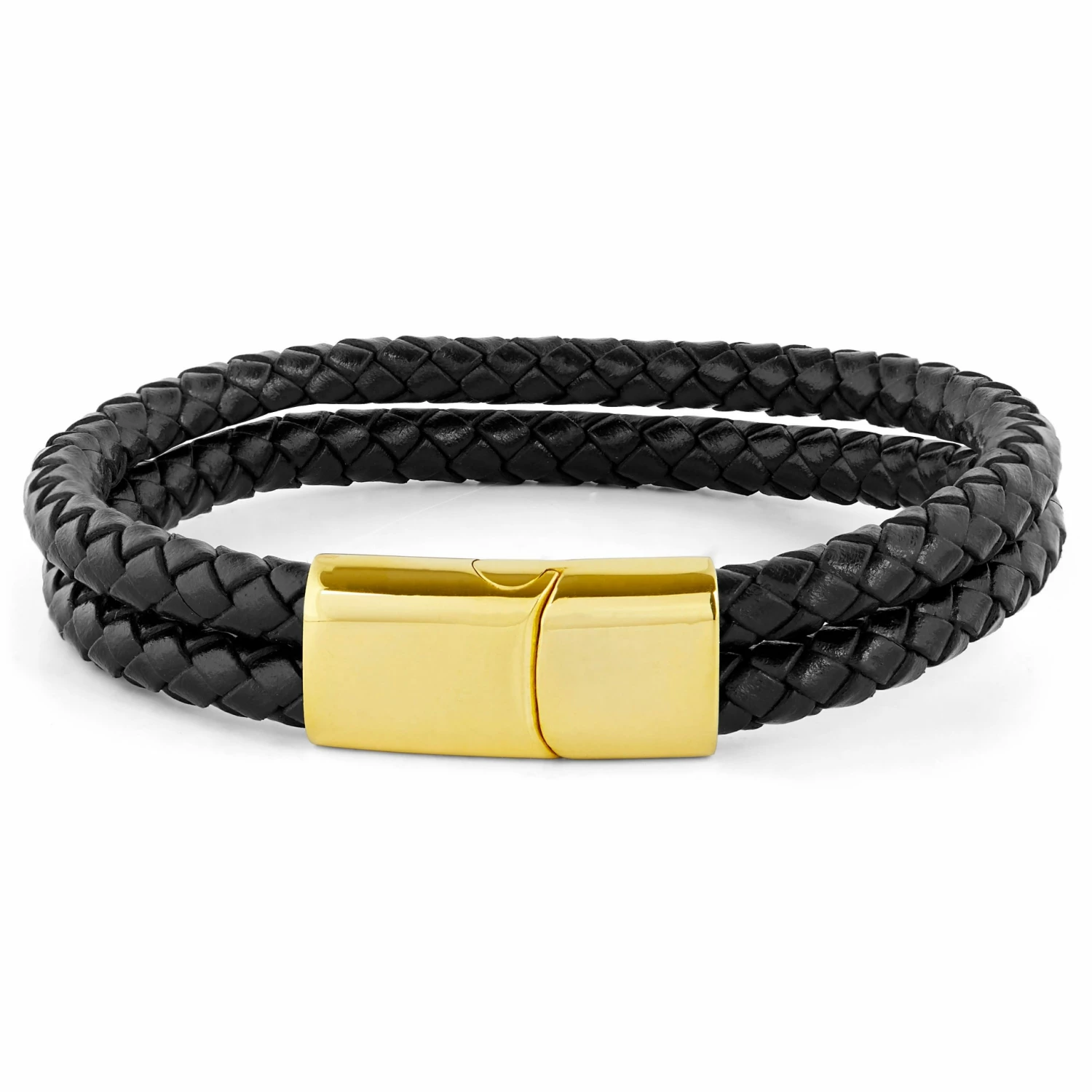 Fort Tempus Black & Gold-Tone Braided Leather Rope Double Bracelet 2 Fort Tempus Black & Gold-Tone Braided Leather Rope Double Bracelet - Image 2
