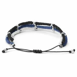 Waykins Black, White & Blue Braided Nylon & Metal Bead Bracelet -MEN'S BRACELETS Sales Store 8 2 7e861c7236896f2bffaa73e29f129eb6